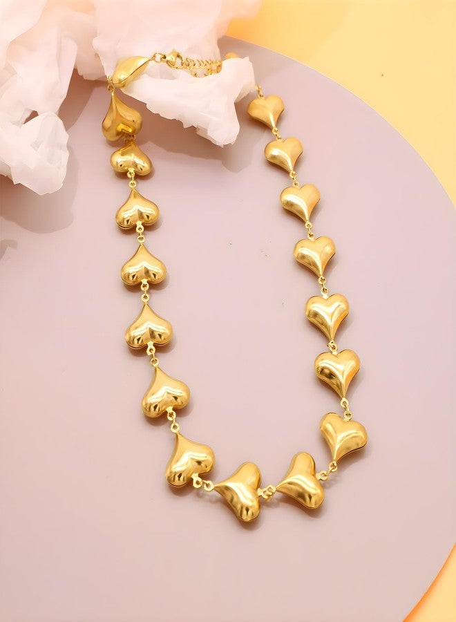 CIOOU 18K Gold Plated Chain Necklace for Women Chunky Puffy Big Heart Clover Cross Teardrop Butterfly Seashell Choker Necklaces Gold Jewelry for Women (Gold Heart) - Image 4